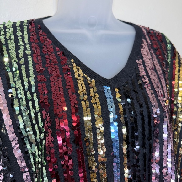 Oliver.O | Multicolored Sequins Embellished Metallic Jewel Tone Knit Sweater - Picture 6 of 16